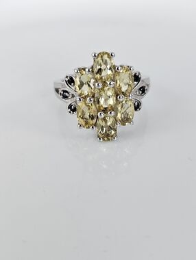 Genuine Yellow Citrine & Black Onyx Ring Sterling Silver Size 8!